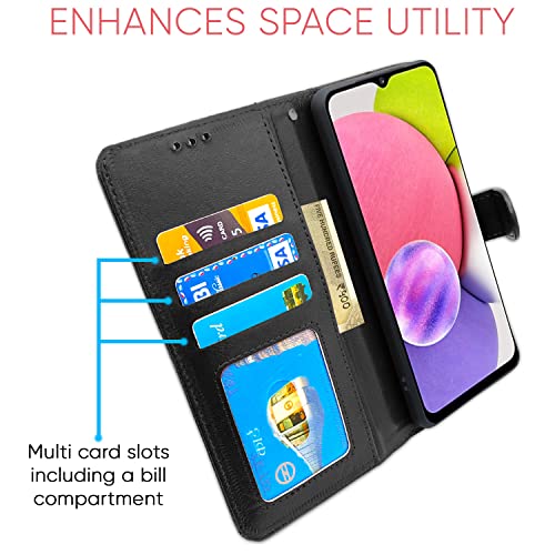Image of Pikkme Samsung Galaxy A03s Flip Case Leather Finish | Inside TPU with Card Pockets | Wallet Stand and Shock Proof | Magnetic Closing | Complete Protection Flip Cover for Samsung Galaxy A03s (Black)