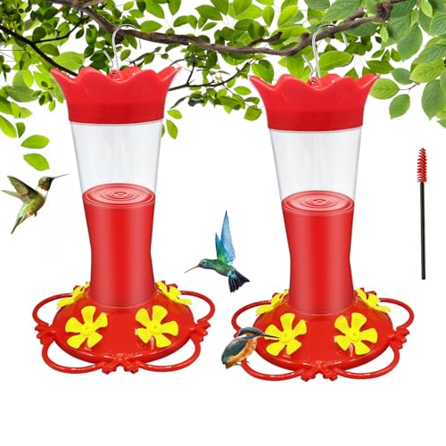 Hummingbird Feeders for Outdoors Hanging Ant and Bee Proof,2 Pack Humming Birds Feeders for Outside,13.5OZ Red Plastic Flower Bird Feeders 5 Feeding Ports Bird Nectar Feeder for Garden Décor Gifts