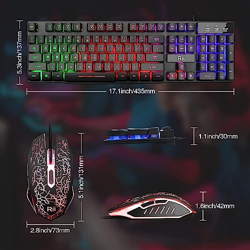 Rii Gaming Keyboard and Mouse Set, Multiple Color Rainbow LED Backlit Multimedia PC Gaming Keyboard,Office Keyboard Colorful Breathing Backlit Gaming Mouse for Working or Primer Gaming,Office Device - Thumbnail 2