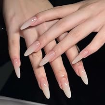24pcs Press-on Nails-long,Translucent Fake Nails Nude Gradient Almond Nail Art with Jelly Glue,Perfect for Women, Professionals & Beauty lovers
