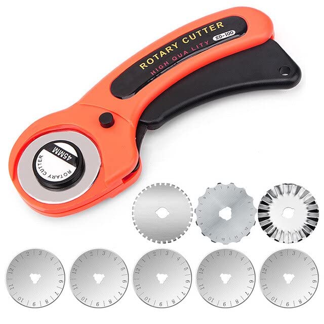 45mm Leathercraft Rotary Cutter Leather Cutting Tool Leather Handmake Craft Fabric Circular Blade Knife DIY Patchwork Sewing - (Color: 1 orange 9 blades)
