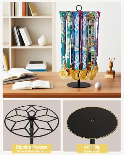 Image of Rotatable Medal Hanger Display - Adjustable Medal Honor Display - Desktop Metal Medal Holder for Running, Sports, Taekwondo, Awards - Ribbon-Safe Hook, 40+ Medals