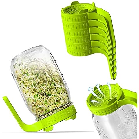 Sprouting Lids, Plastic Mason Jar Sprout Lid for Wide Mouth Mason Jars Easy Rinse and Drain Germination Jar Trays Kit with Support for Growing Organic Bean Sprouts - 6 Pack (green) Cover