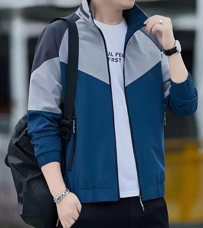 Image of Caraba Mens Trending Lightweight Windcheater Nylon Stylish Full Sleeves Stand Collar Water Resistant Winter Sports Jacket