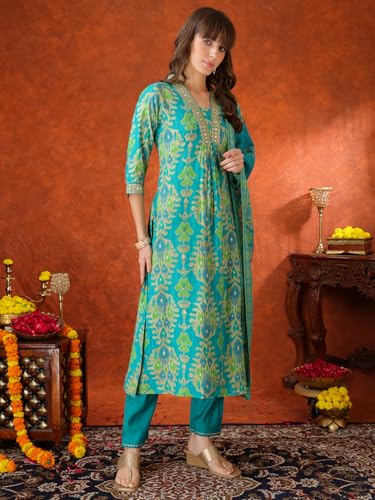 Image of NIVANA Embroidered & Printed Kurta with Pant & coordinated Dupatta
