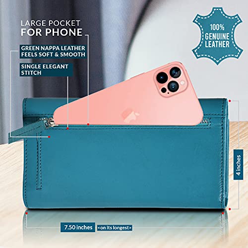 Rfid Leather Clutch Wallet For Women-Credit Card Slots Coin Purse With Id Window - Handmade By Levogue, T.green Nappa, Medium #TOP1