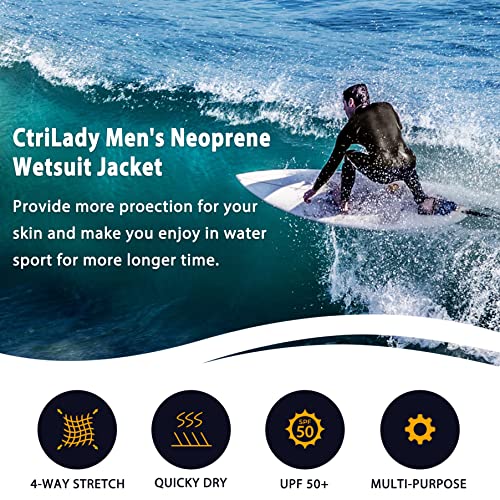 Ctrilady Men's Best Neoprene Wetsuit Jacket Front Zipper Long Sleeves Workout Tank Top For Swimming Snorkeling Surfing (Black, Xl) #TOP4