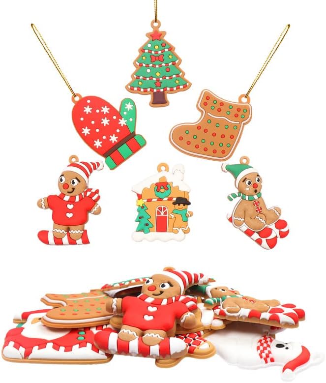 12Pcs PVC Soft Plastic Christmas Pendant Gingerbread Man Pendant Christmas Decoration Gift DIY Snow Scenery Decoration QIANGHAN
