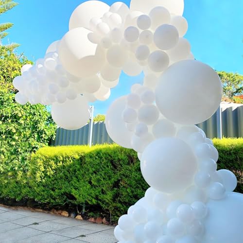 Image of 145pcs White Balloons Different Sizes 18 12 10 5 Inch White Latex Balloon Garland Arch Kit for Birthday Baby Shower Wedding Anniversary Bridal Gender Reveal Graduation Christmas Decorations