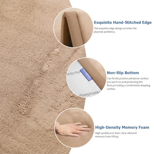 Image of Baby Play Mat for Floor,1.3 inch Thick Memory Foam Tummy Time Mat,Soft Coral Velvet Nursery Rug,Extra Large Non Slip Crawling Mats for Living Room(Light Brown)