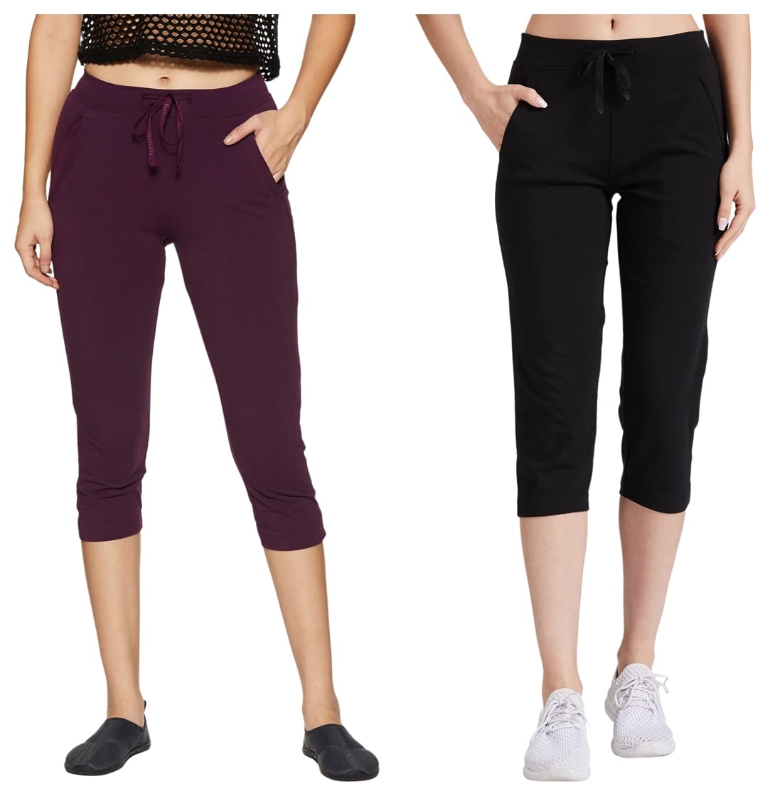 Women Lounge Capris - Cotton Spandex - Stretch Smart Tech+, Easy Stain Release, Moisture Wicking, Ultra Soft L Pack of 2-image-14
