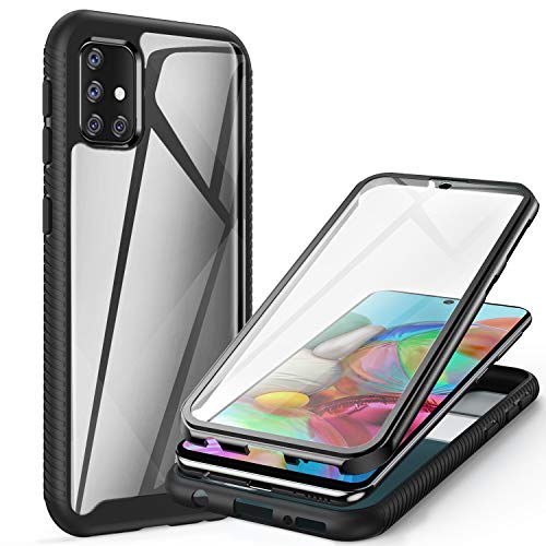 ivencase Coque pour Samsung Galaxy A51, 360 Degrés Protection Transparente Antichoc Anti-Rayures Complète du Corps Bumper TPU Case Housse pour Samsung Galaxy A51 (Black (4G))