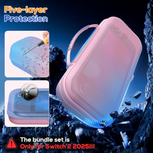 Image of [Charge inside] Carrying Case for Nintendo Switch 2 2025 / Switch OLED with Adapter and for Joy Cons Storage, Travel Case with Clear Protective Case for Switch 2 Console (Pink Set)