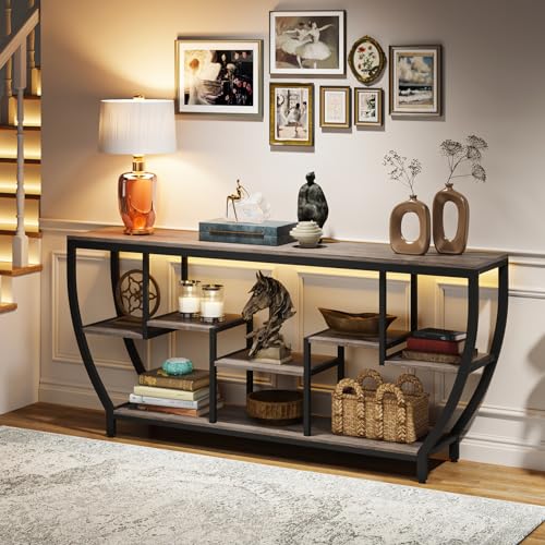 Image of Tribesigns 70.9 Inch Long Sofa Table with Shelves, Rustic Console Table with Storage, Industrial Entryway Table TV Stand, Behind Couch Table Accent Tables for Living Room, Hallway, Foyer, Grey