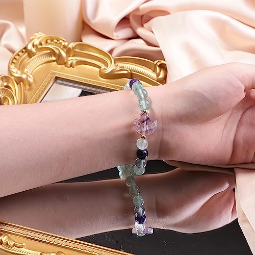 TUMBEELLUWA Half Moon Star Crystal Bracelet Healing Stone 8mm Beads Handmade Stretch Charm Jewelry for Women Spiritual4