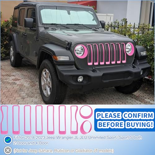 Image of Nilight Grill Inserts fit for Jeep Wrangler Front Grille Inserts Headlight Cover Set for JL JLU Unlimited Sport SportS 2018 2019 2020 2021 2022 2023 Grille Bezels Trim Exterior Accessories Pink 9 Pcs