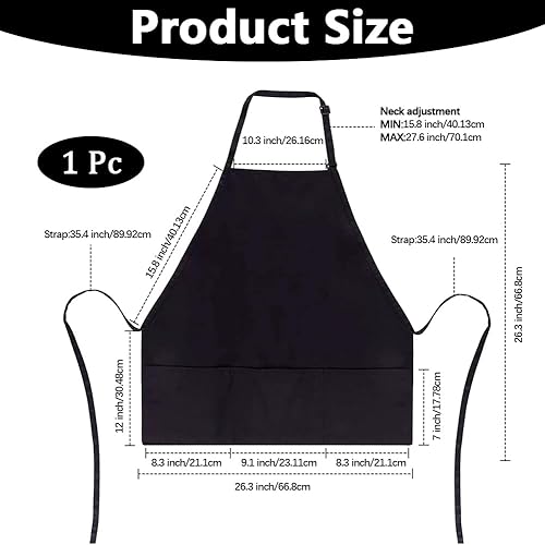 Miniatura 2 de Delantal ajustable con lazos largos para mujeres y hombres, delantal de chef suave transpirable con 3 bolsillos para cocina, cocina, hornear,