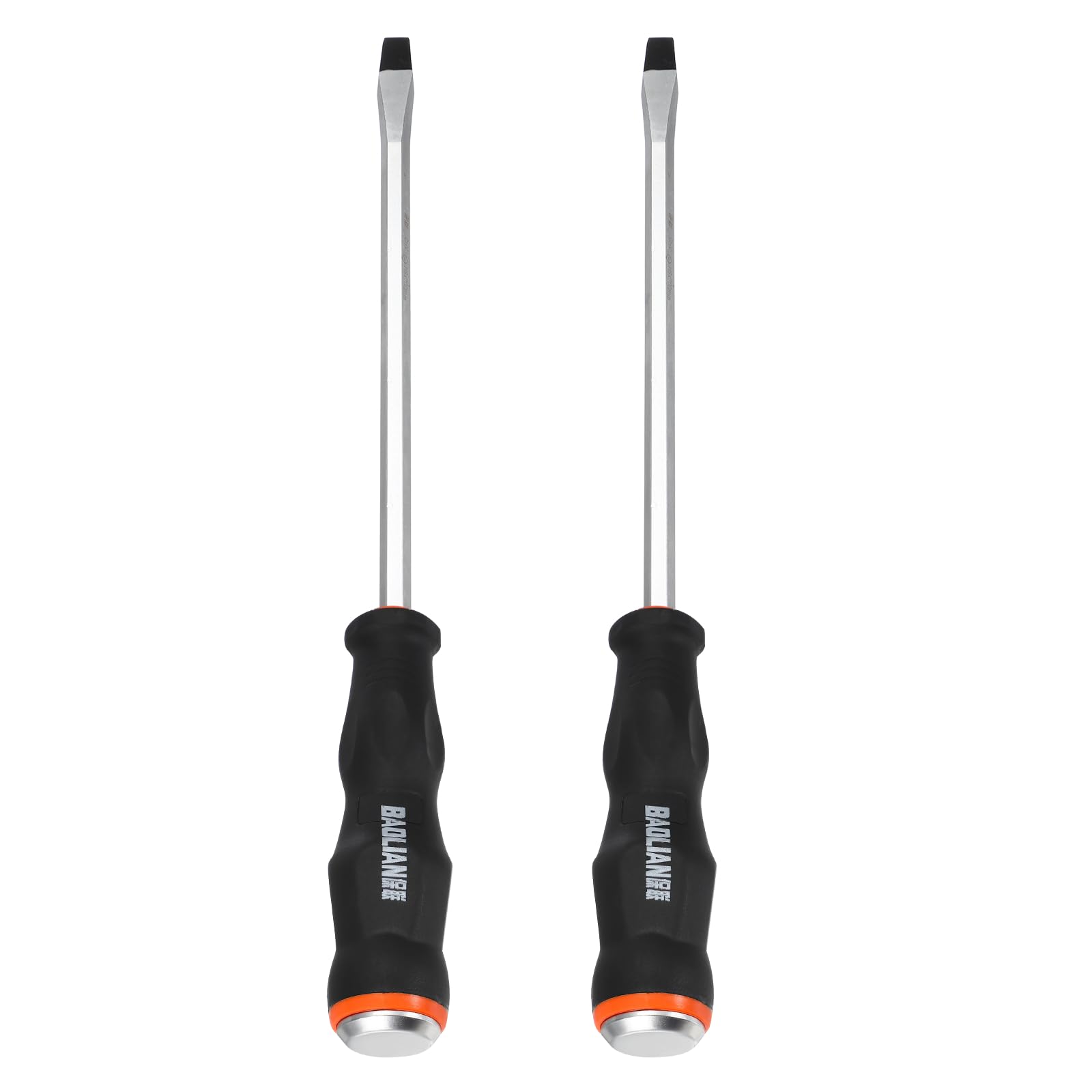 sourcing map 2Pcs Magnetic Slotted Screwdriver SL8 x 190mm CR-V Steel Go-Thru Flat Screwdrivers with Striking Cap for Industry and Automobile Repair
