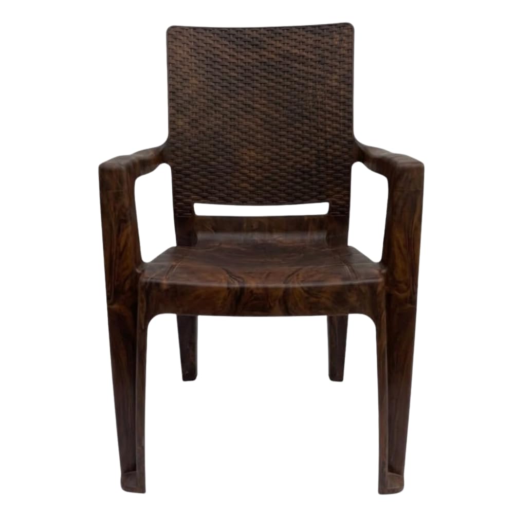 Rattan Style Plastic Arm Chair | Heavy Duty 3.8 Kg Premium Chair with Woven Back Design | Durable Outdoor & Indoor Seating for Home, Garden, Balcony & Office | Brown Finish-image-26