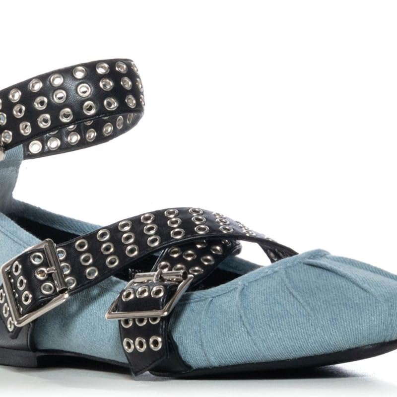 Arqa Ballet Flats for Women Punk Rock Twist Ballerina Shoe Cross Buckle Straps Flat Shoes2