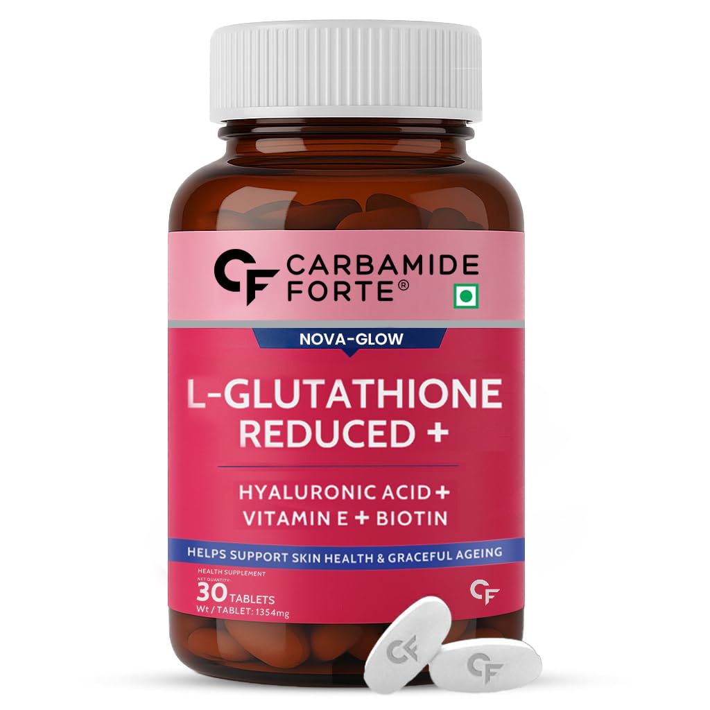 Carbamide Forte Japanese Reduced L Glutathione 500mg Tablets | L Glutathione with Hyaluronic Acid, Vitamin E, Lycopene & Biotin– 30 Veg Tablets