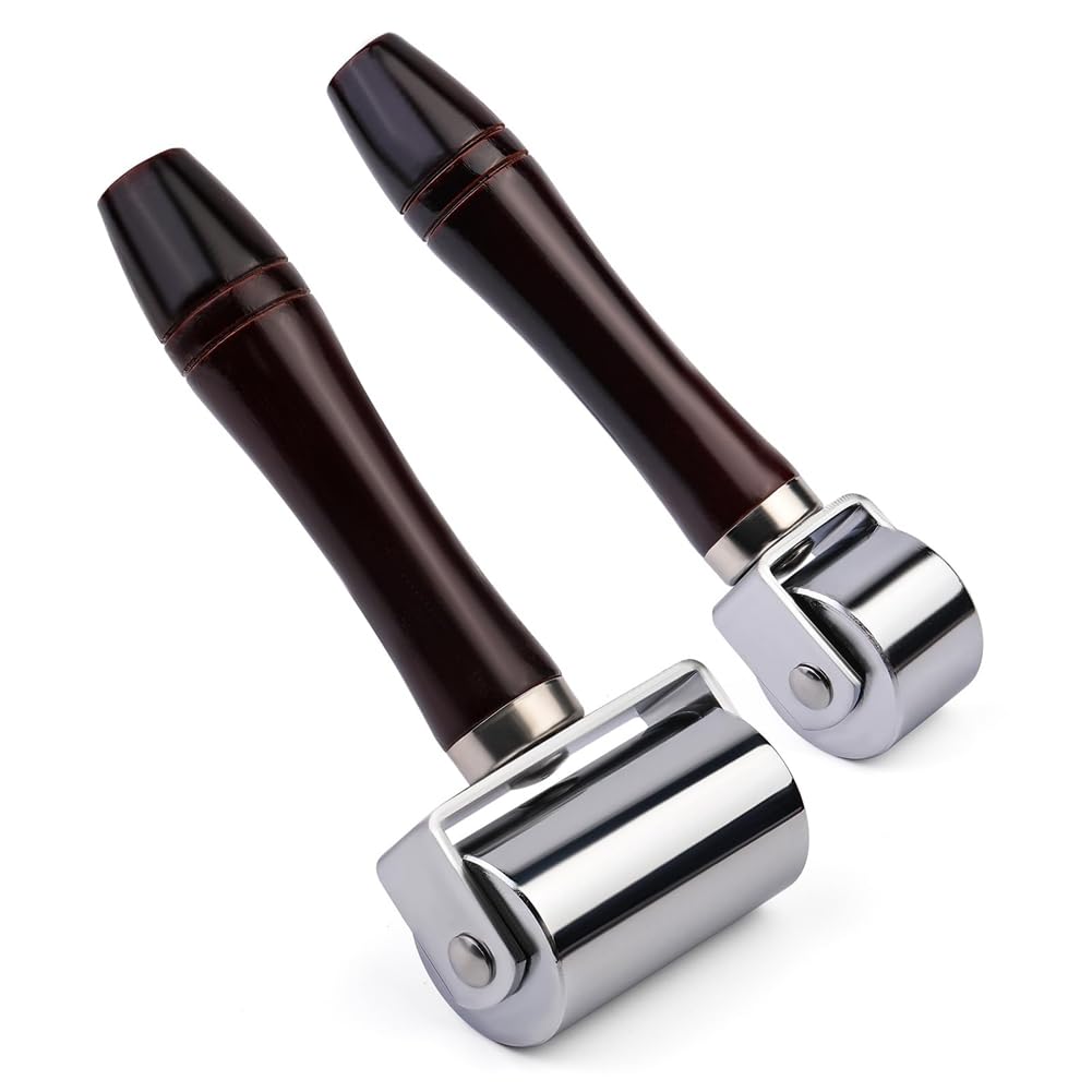 Littimoon 26mm+60mm Leather Press Edge Roller, Wooden Handle Leather Rolling Craft Roller Leather Edge Creaser