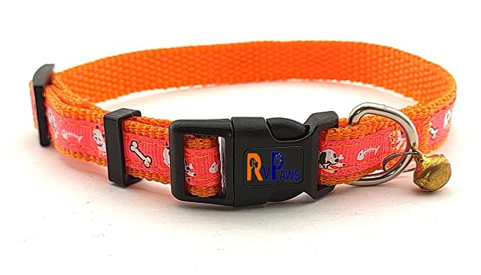 Pups&Pets Durable Soft Nylon Paw/Bone Printed Pet Collar with Bells Adjustable Length Neck Collar Belt Ideal for Outdoor Walking Puppy and Small Dog (Orange) (B0C5TKLRFQ) Amazon Price History, Amazon Price Tracker