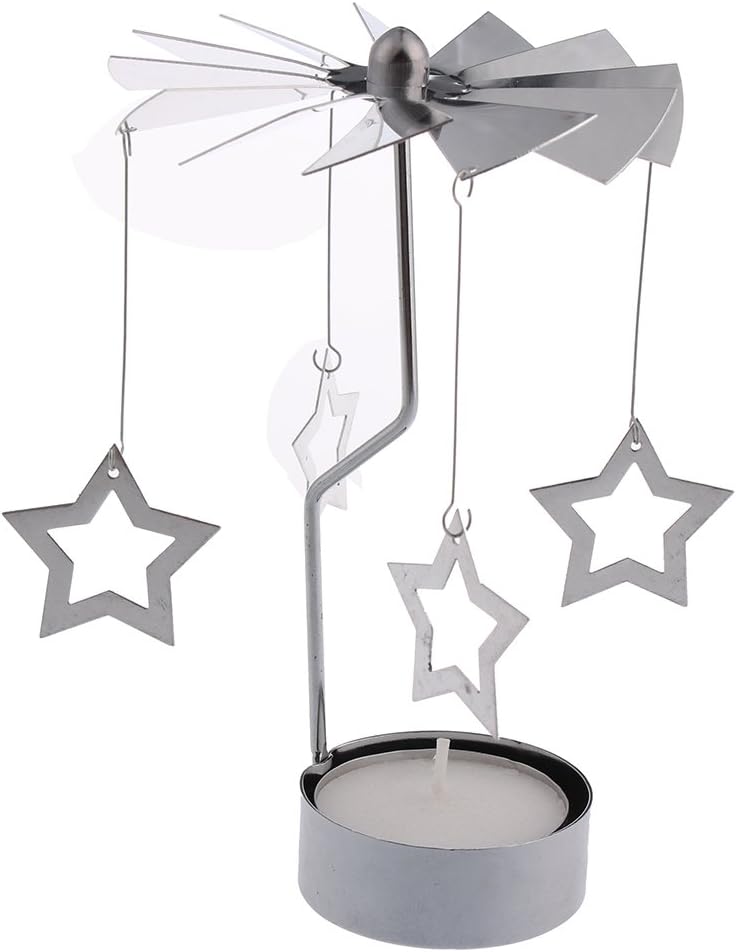 Nsrzhp? Candle Holder, Sliver Revolving Door Windmill Rotation Candlestick Candle Holders Tealight Tabletop Christmas Candelabra Centerpiece for holiday gift/Party/Weddings,Star