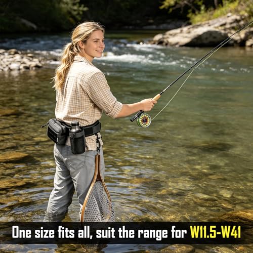 Cinturón de pesca con soporte para caña y mochila de cintura – Cinturón ajustable con bolsa desmontable para aparejos de pesca miniatura 7