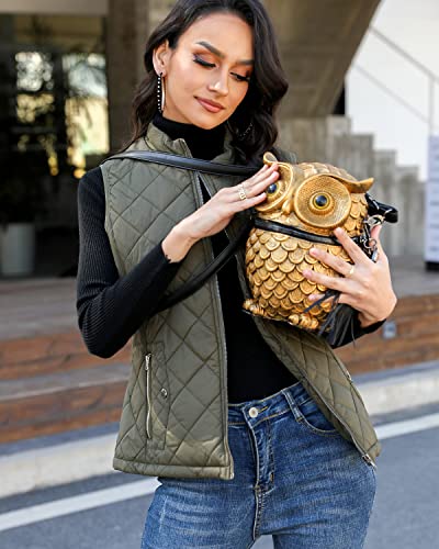 Xeoxarel Women's Quilted Vest, Stand Collar Puffer Lightweight Zip Padded Outerwear Gilet Charcoal Gray Large #TOP5