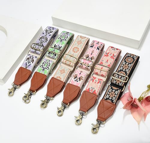 Image of LEMEDE Purse Strap,2 inch Leather End Shoulder Strap Adjustable Replacement,Retro Jacquard Multi-pattern Crossbody Bag Straps