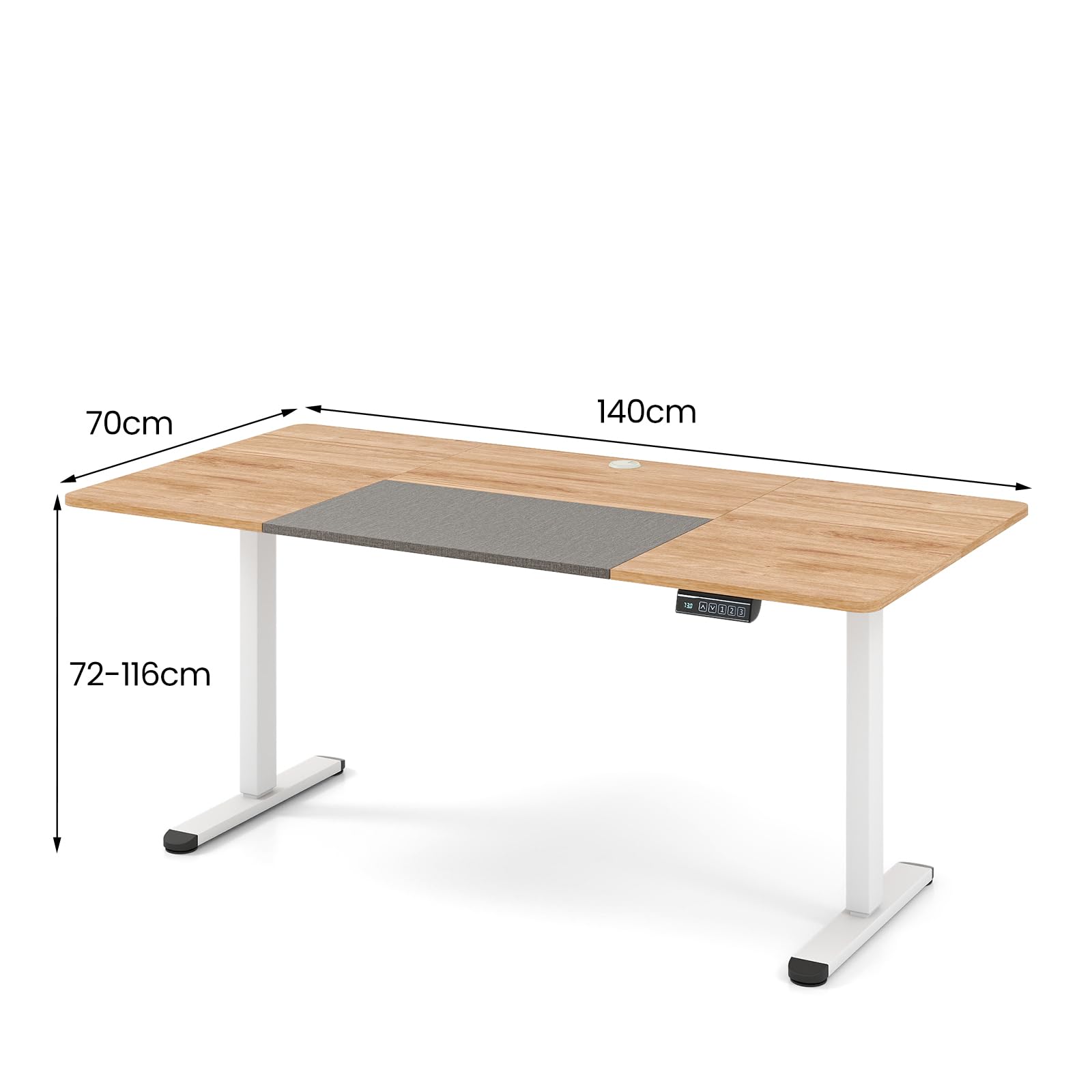 GYMAX Escritorio Ajustable en Altura 140 x 70 cm, Escritorio de Oficina con Panel de Control y Amplia Superficie de Trabajo, Funciones de Memoria, Mesa para Ordenador para Casa o Estudio (Natur)
