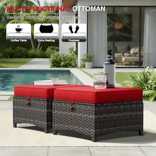 Image of Joyside 5 Piece Wicker Patio Furniture Set, Rattan Patio Chairs with High Back, Deep Seating, Wide Armrest, Thickened Cushions, Outdoor Furniture for Deck, Porch Use