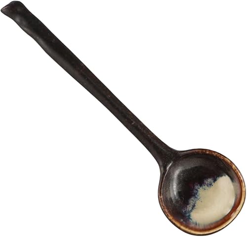 Miniatura 8 de Pokinge 4 pares de cucharas de cerámica de mango largo estilo japonés cuchara retro cuchara grande de sopa gachas de avena cuchara de porcelana