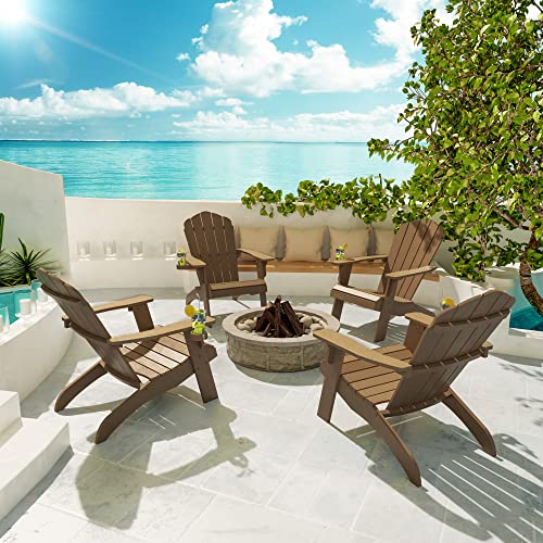 image for YEFU Oversized Plastic Adirondack Chair Set of 4 with Cup-Holder, Weat