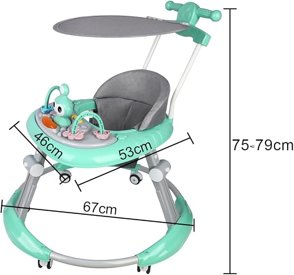 MUL-BOUTIQUE Trotteur Bébé Réglable 5 Positions avec Auvent et Rotation 360°, Chariot de Marche Pliable,Jouets Musicaux Amusants avec Repose-Pieds (Vert) - 3
