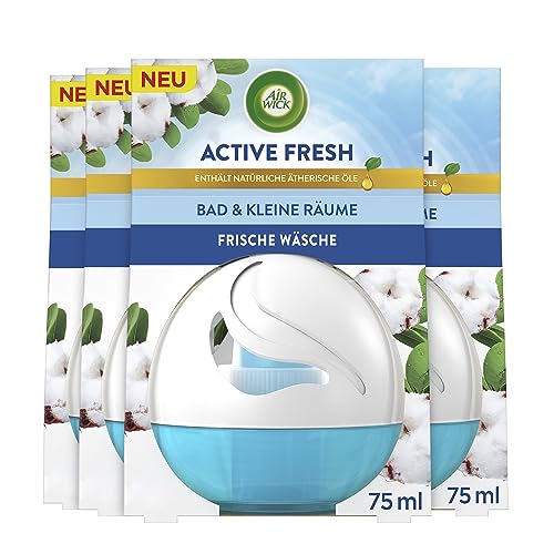 Air Wick Active Fresh – Lufterfrischer für das Bad und kleine Räume – Duft: Frische Wäsche – 4 x 75 ml