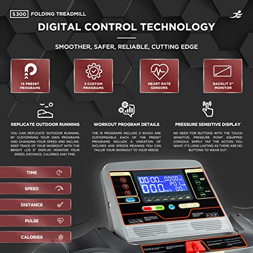 JLL S300 Digital Folding Treadmill, 2025 New Generation Digital Control 4.5HP Motor, 20 Incline Levels, 0.3km/h - 16km/h, 15 Professional Programs, 2-Year Parts & Labour, 5-Year Motor Cover - Image 4