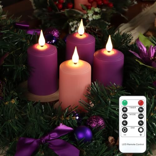 FREEPOWER Flameless Advent Candles Set of 4 Battery