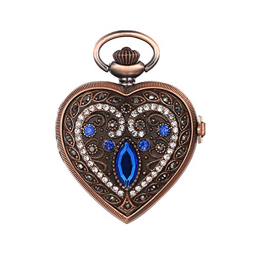 JewelryWe Vintage Silver Tone Heart Locket Style Pendant Pocket Watch Necklace for Girls Lady Women with 30-inch Chain for Xmas