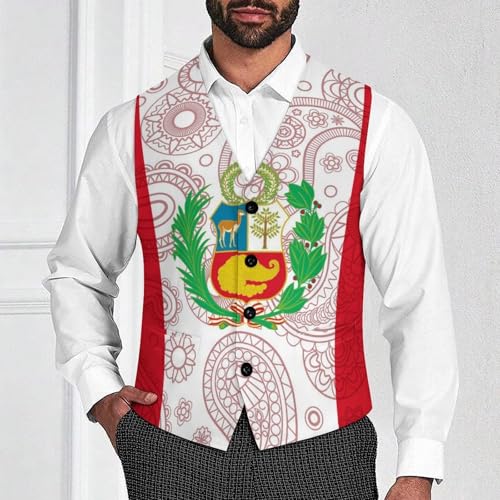 Peruvian Flag Paisley Pattern Novelty Men's Suit Vest Funny Formal Dress Vests Business Waistcoat2