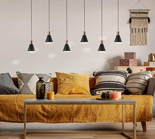 Image of JONATHAN Y Apollo Mid-Century 3-Light Pendant 33.5 inch, Black /Brass Gold | Modern, Adjustable Height, Metal Cone Shade, Kitchen Island, Hallway, UL Listed, Slope-Compatible, LED Bulb Included