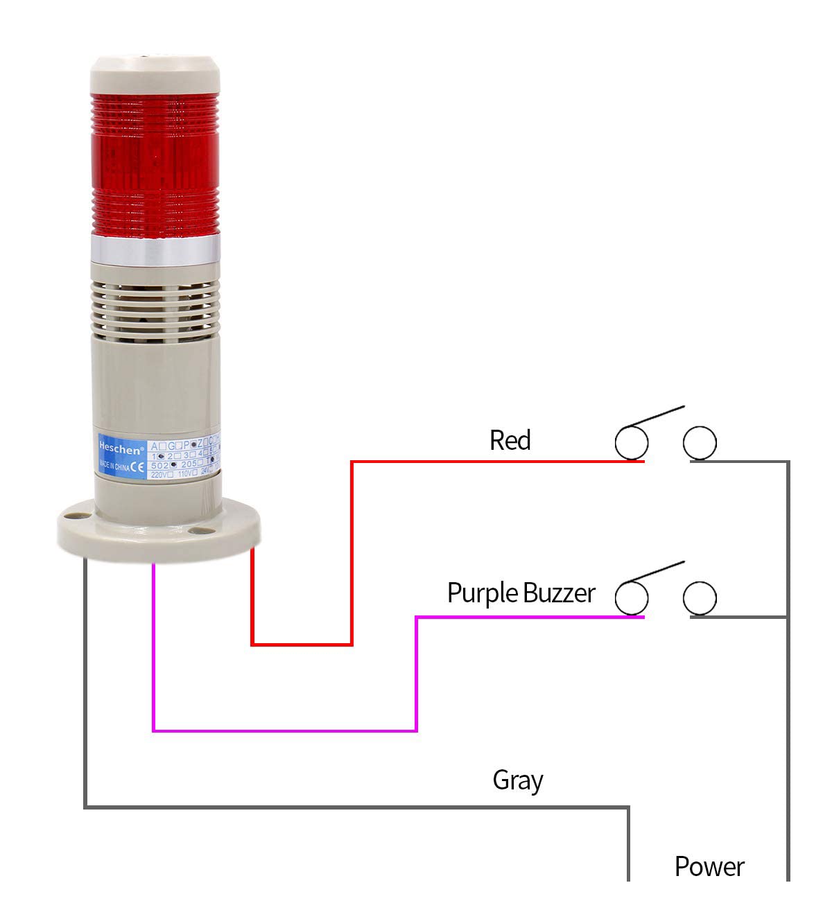 Heschen Lampe de signalisation 24 V DC industrielle avec alarme LED rouge