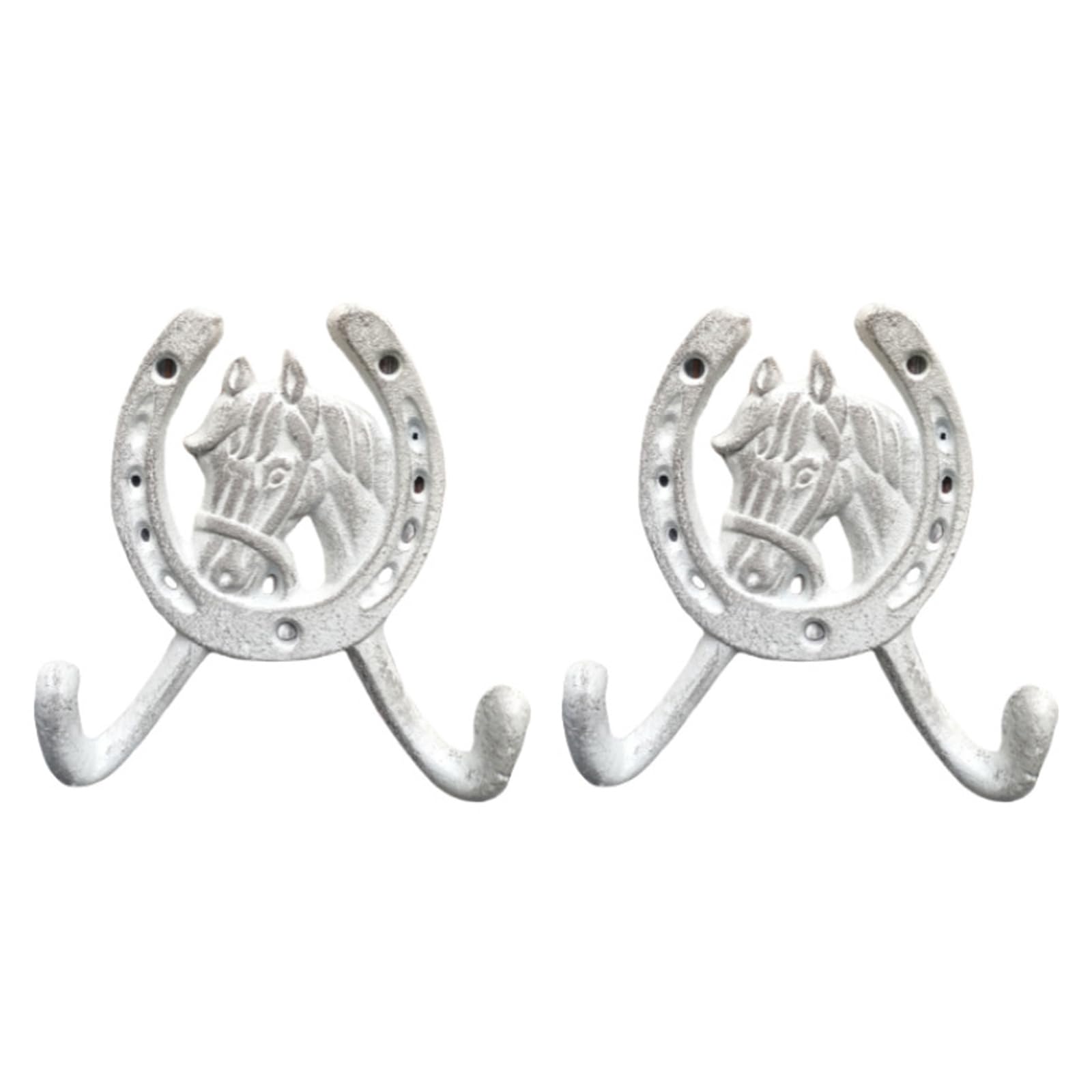 Yrohgkpn White 2Pcs Metal Cast Iron Wall Hooks European Styles Horse Head Hangers Outdoor Garden Decoration Entryway Hardware Cast Iron Wall Hooks