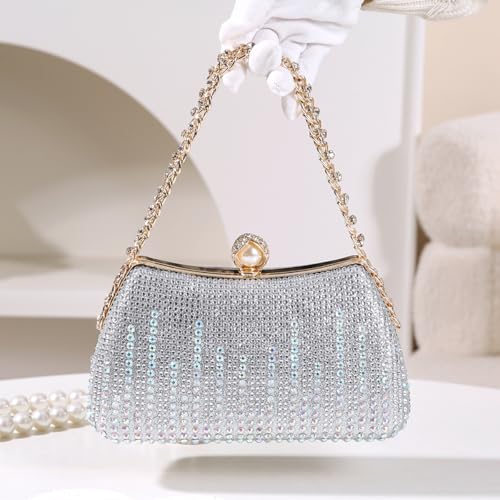 Image of Dreubea Womens Fashion Rhinestone Evening Handbag with Chain Shiny Tote Clutch Bag