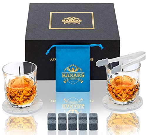 Whiskey Glasses Gifts for Men, KANARS Scotch Glasses With Granite Rocks Chilling Stones In Luxury Box. Bourbon Whisky Gifts for Men Dad Unique Whiskey Glasses Gifts for Men, KANARS Scotch Glasses With Granite Rocks Chilling Stones In Luxury Box. Bourbon Whisky Gifts for Men Dad Unique