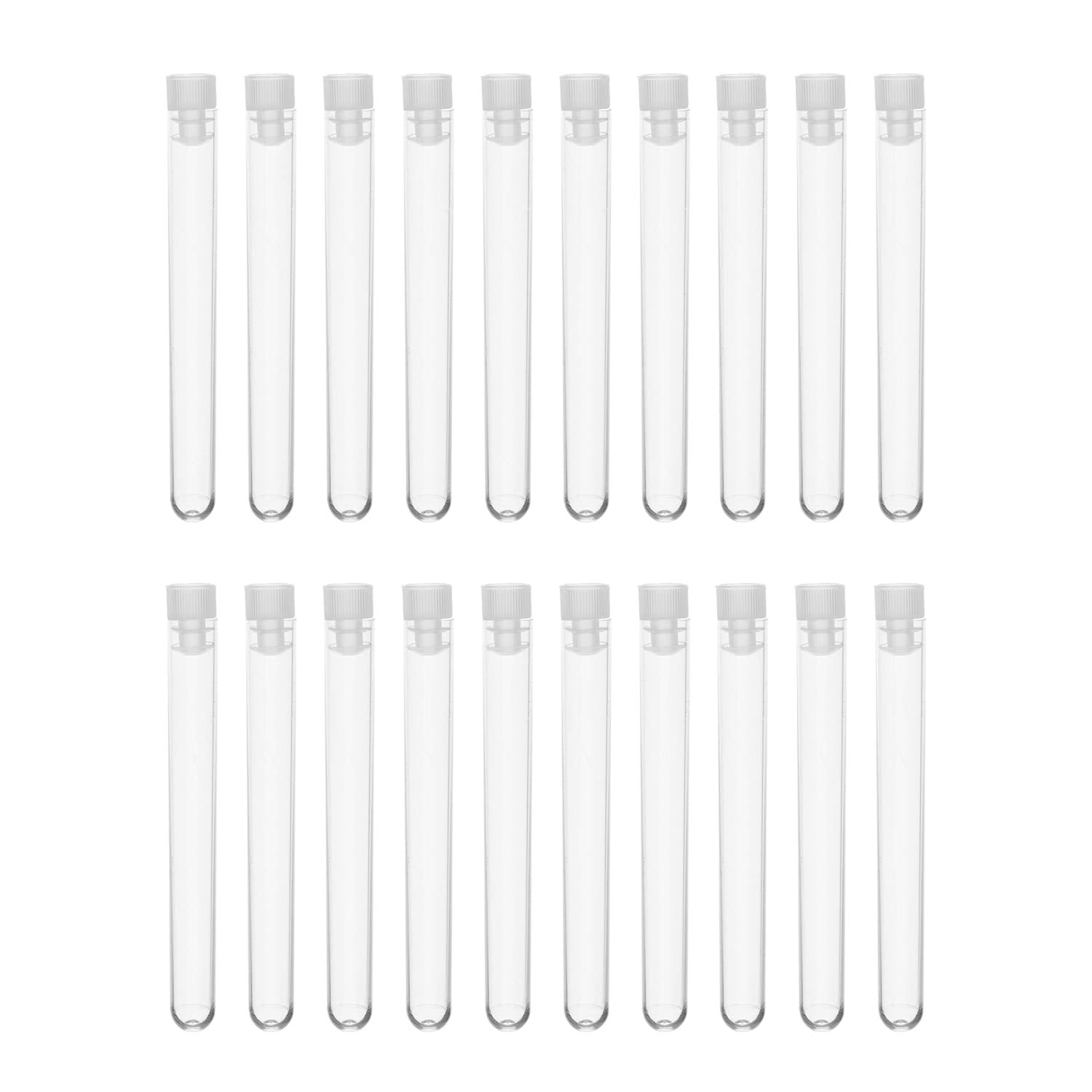 Othmro 200 Stück transparente Kunststoff-Reagenzgläser mit weißen Kappen, 12 mm x 100 mm Mini-Reagenzgläse, für Schmuck, Rocailles, Pulver, Gewürz, Flüssigkeit, Experimentier, Hefe, Proben, Labor