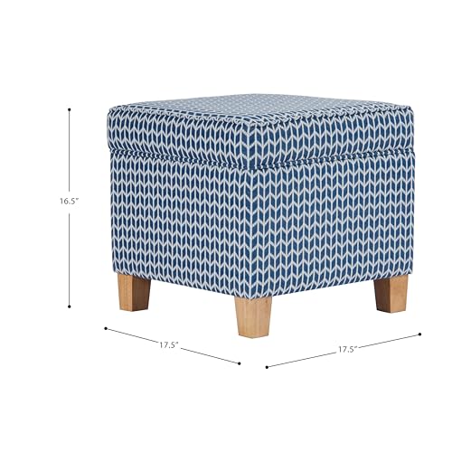 Image of HomePop 18 inch Classic Square Storage Ottoman - Blue Chevron Print