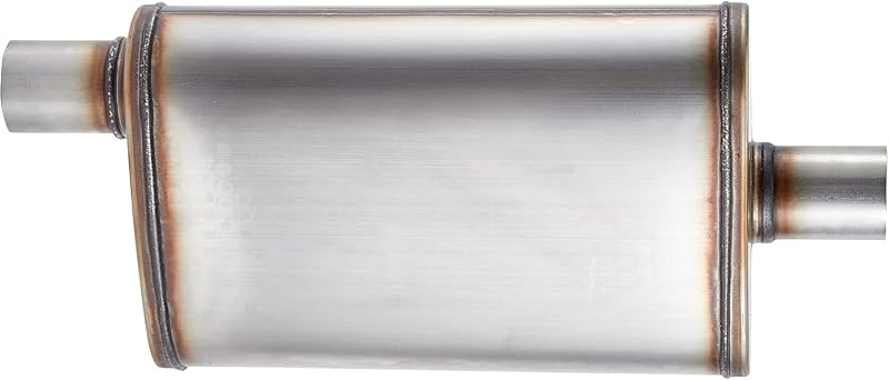 Silencioso esportivo de fluxo direto Floshine em aço inoxidável 409, entrada central e saída deslocada de 5,08 cm – 1 unidade