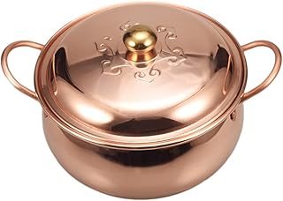 Tibetan Handmade Copper Stew Pot, 5.11 Inches Deep, 5.285 Quarts, With Lid, Copper Finish, Includes Lid